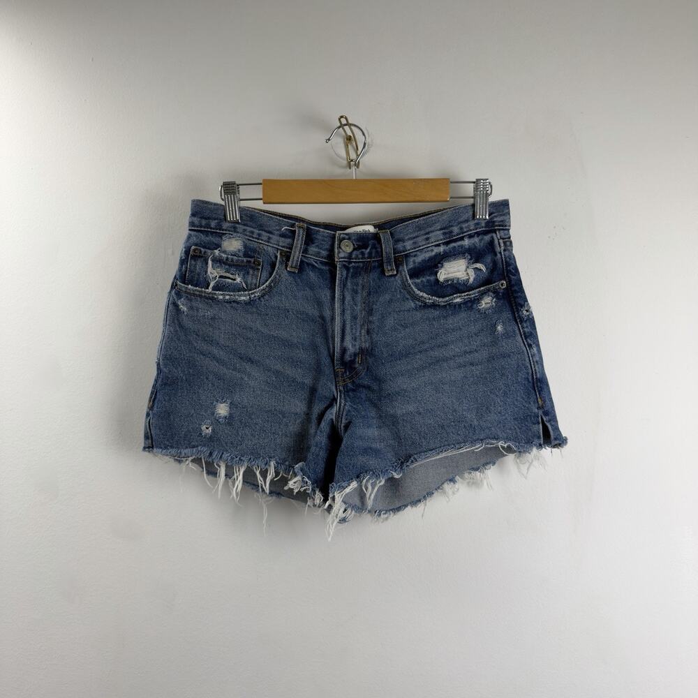 Abercrombie Fitch Shorts Womens 6/28 Blue Mid Rise Boyfriend Distressed Denim